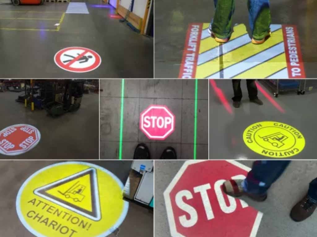 Industrial Floor Sign Projector-Clear Warnings for Factories and Warehouses