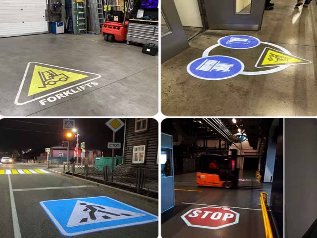 Industrial Floor Sign Projector-Clear Warnings for Factories and Warehouses