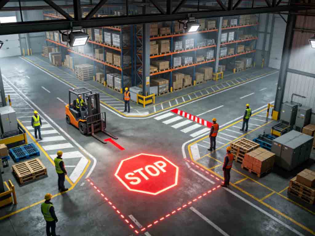 Want a Simple Way to Make Your Warehouse Safer? Try Stop Sign Projectors