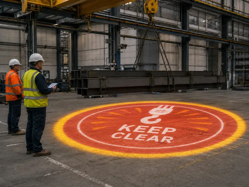 How a 380V Industrial Safety Projector Improved Overhead Crane Safety in a Texas Heavy Machinery Workshop