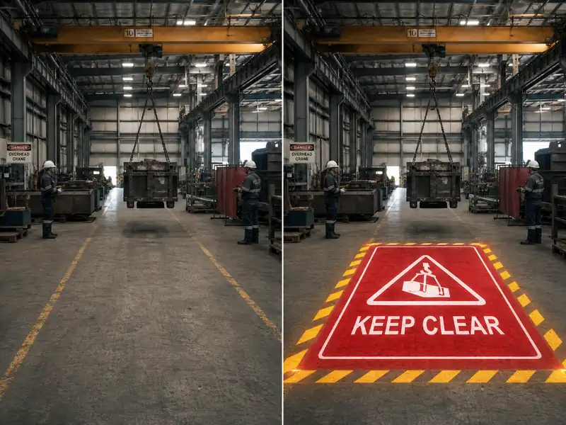 How a 380V Industrial Safety Projector Improved Overhead Crane Safety in a Texas Heavy Machinery Workshop