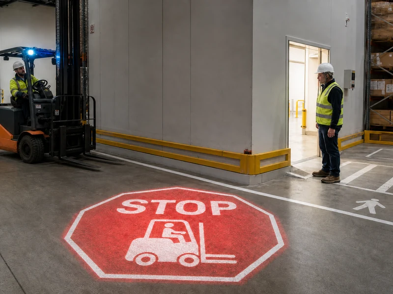 Industrial Projector for Warehouse Blind Corners-Warn Pedestrians Before a Forklift Arrives