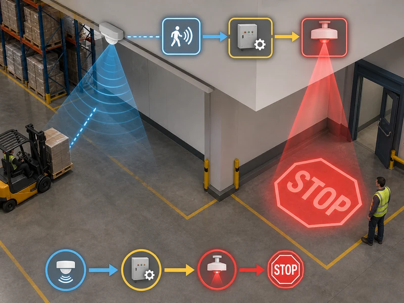 Industrial Projector for Warehouse Blind Corners-Warn Pedestrians Before a Forklift Arrives