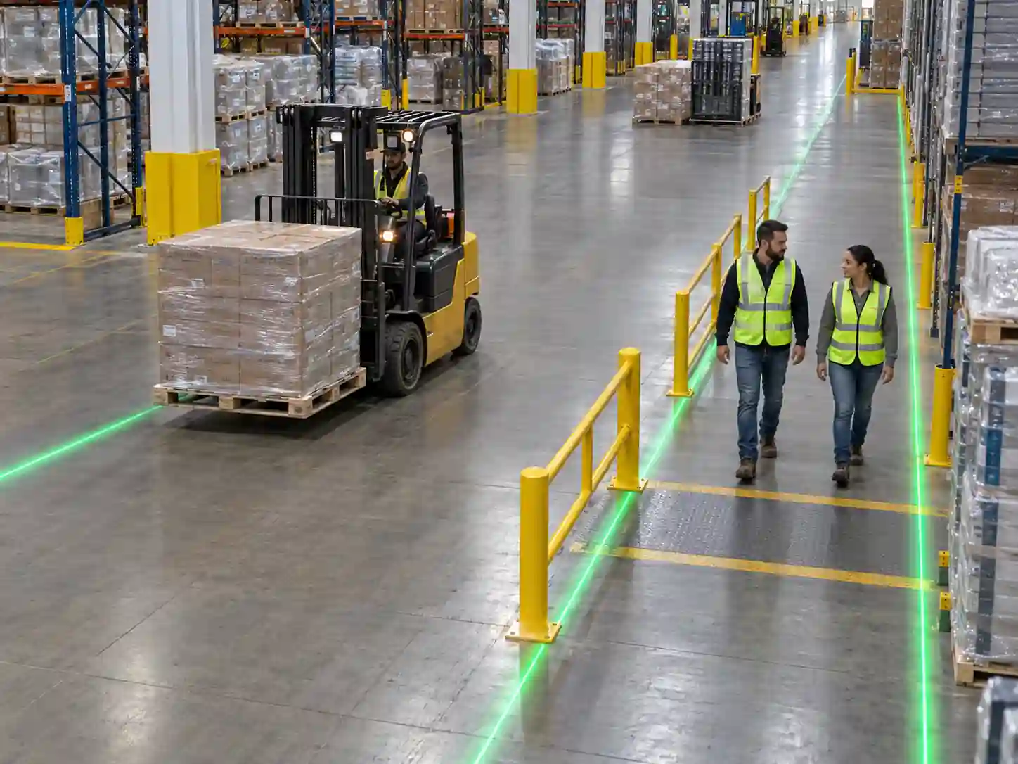 Can a Green Laser Line Projector Reach 70 Meters in a Warehouse?