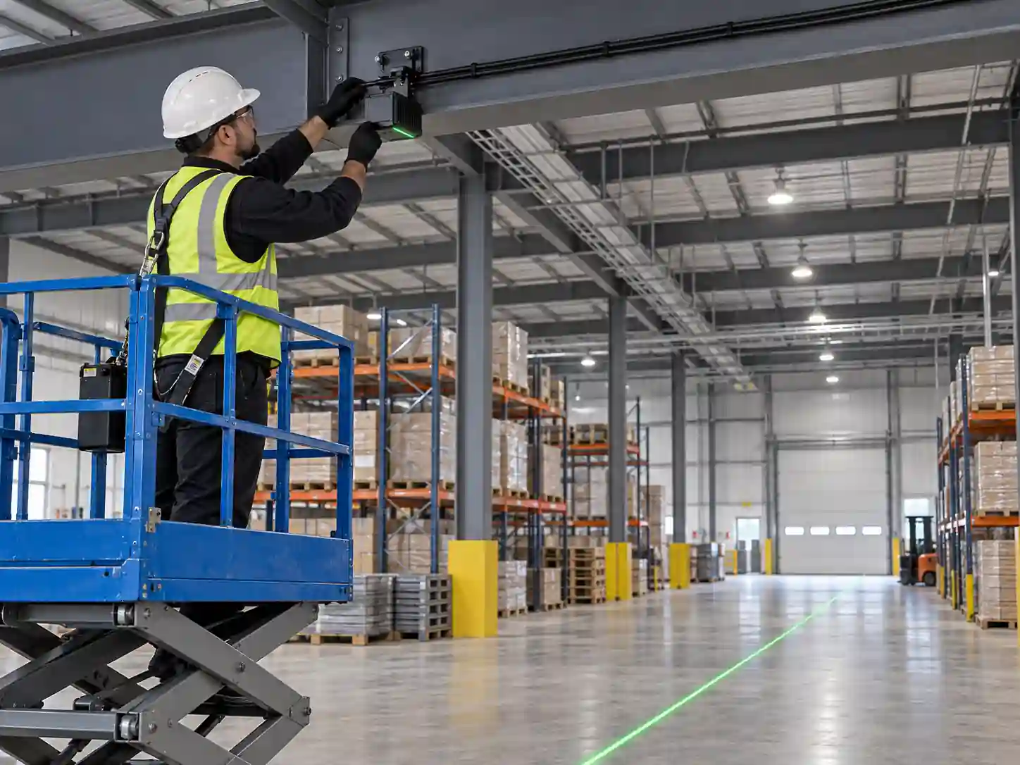 Can a Green Laser Line Projector Reach 70 Meters in a Warehouse?